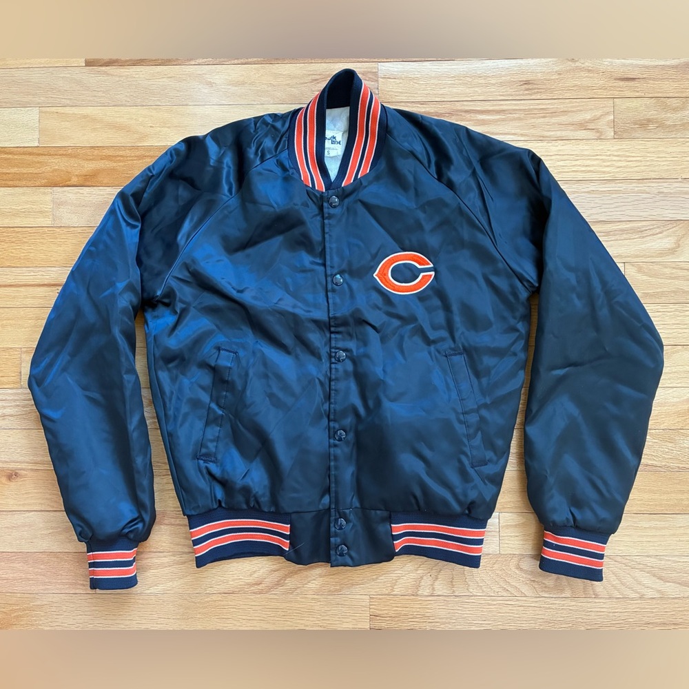 Vintage Chicago Bears Chalk Line Satin Bomber Jacket Coat Men’s Size S